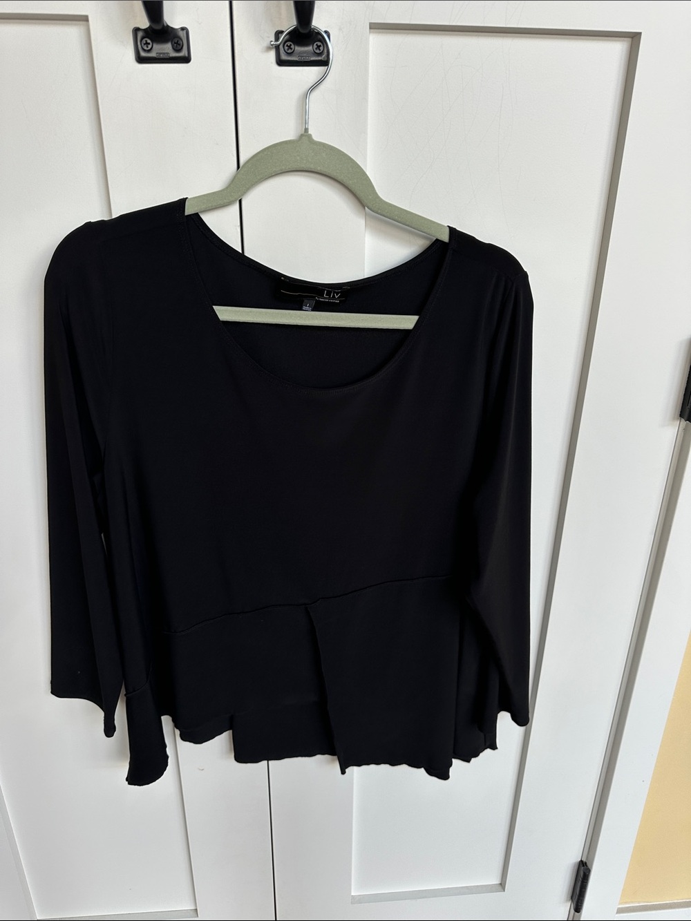 LIV Black Long Sleeve Scoop Neck Layered Top Size L